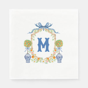 Servilleta De Papel Escudo Topiary de Bambú y Naranja   Monograma de 1