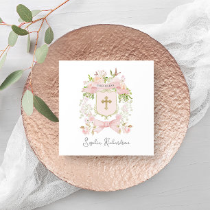 Servilleta De Papel Escudo y cruz de flores rosadas de cuento de hadas