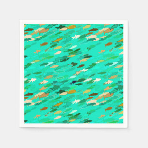 Servilleta De Papel Escuela de Peces, Acuario, Verde y Dorado