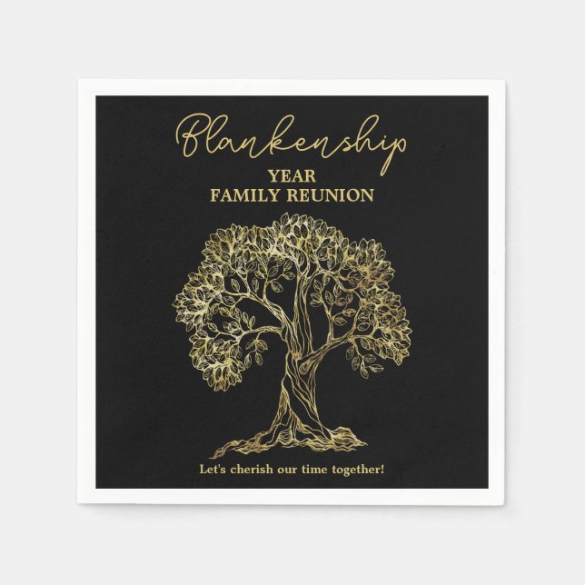 Servilleta De Papel Esencial Fiesta de Reunión de la Familia Gold Tree (Anverso)