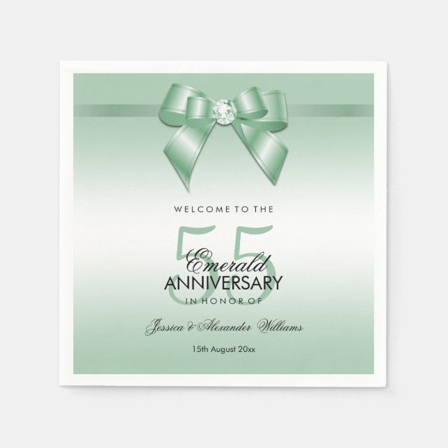 Servilleta De Papel Esmeralda Gem Bow & Ribbon 55º Aniversario Boda (Anverso)