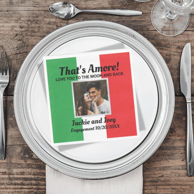 Servilleta De Papel ¡Eso es amor! Evento personalizado para parejas it (That's Amore Italian Flag Custom Photo and Wording Napkin for Engagement, Wedding and more)