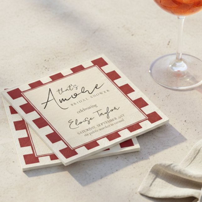 Servilleta De Papel Eso es Amore Rojo Cuadros Despedida de Soltera  (That's Amore Red Checkered Bridal Shower Napkins)