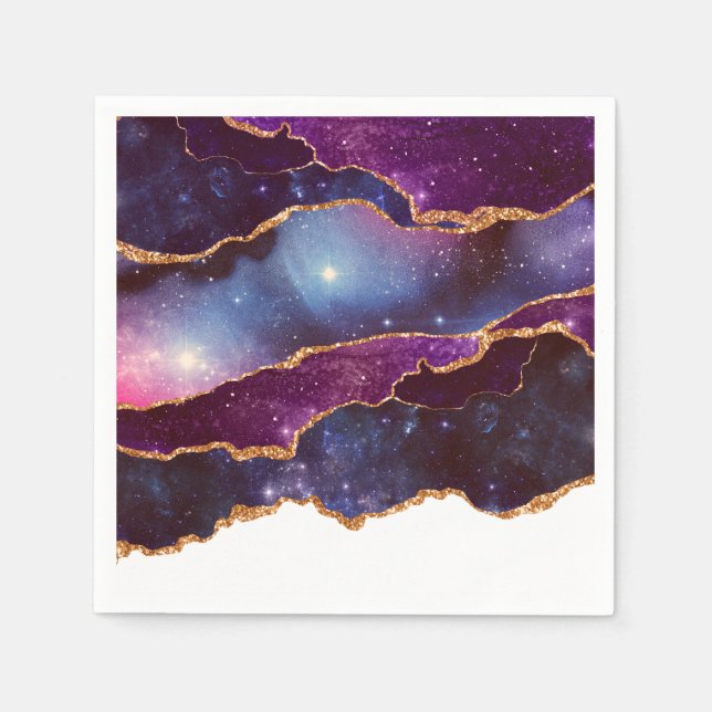 Servilleta De Papel Espacio azul y morado y estrellas de edad moderna (Anverso)