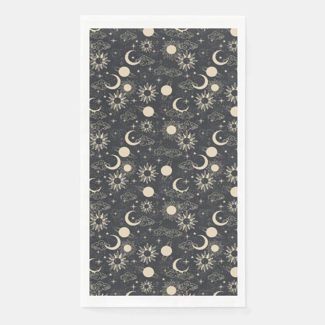 Servilleta De Papel espacio celestial sol luna galaxia planeta beige (Anverso)