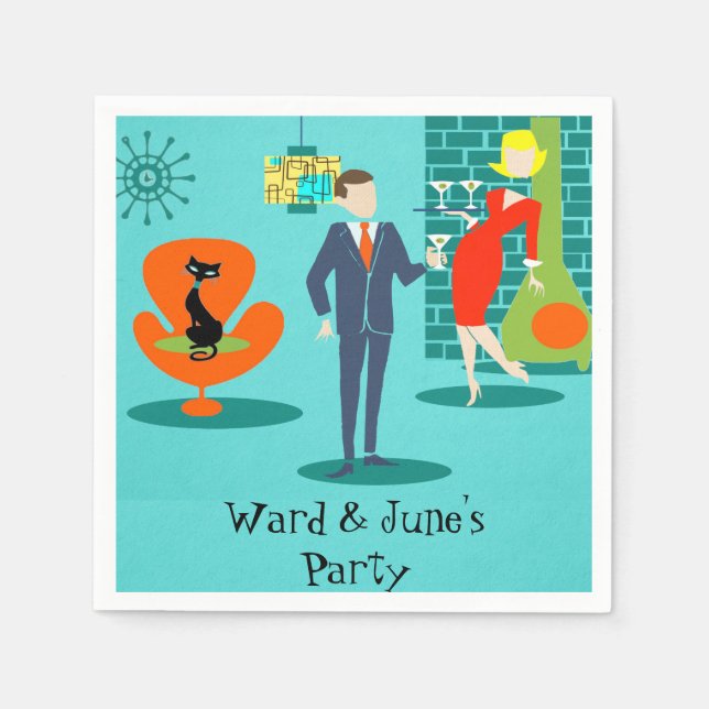 Servilleta De Papel Espacio Retro Edad Personalizado Pareja Cocktail N (Anverso)