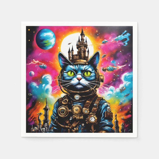 Servilleta De Papel Espacio Steampunk Cat II (Anverso)