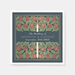 Servilleta De Papel Espada Floral Dorada Real Medieval Boda Gris