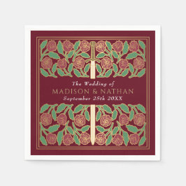 Servilleta De Papel Espada Floral Dorada Real Medieval Roja Boda