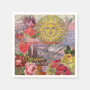 Servilleta De Papel España Vintage Sol Viaje Collage Retro Europa