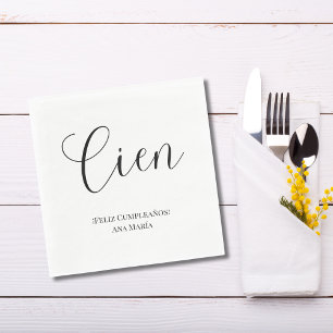 Servilleta De Papel Español Minimalista negro y blanco cumple 100 años