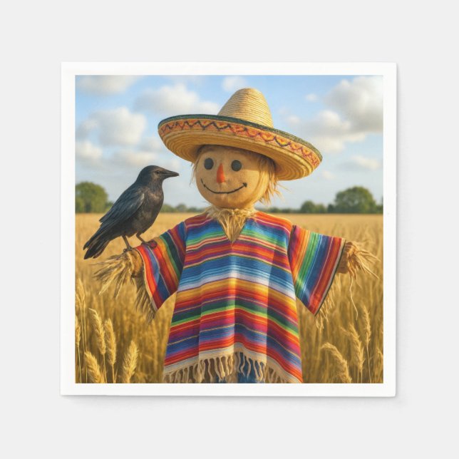 Servilleta De Papel Espantapájaros con sombrero y poncho (Anverso)