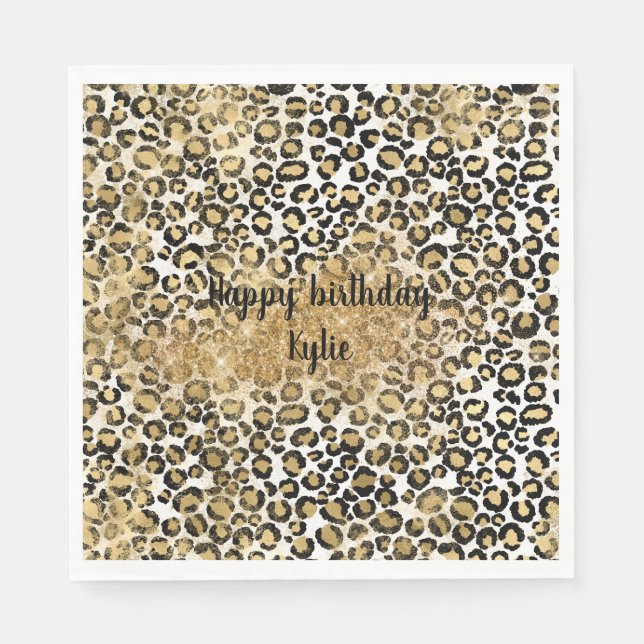 Servilleta De Papel Esparkle Purpurina Leopard Print Gold (Anverso)