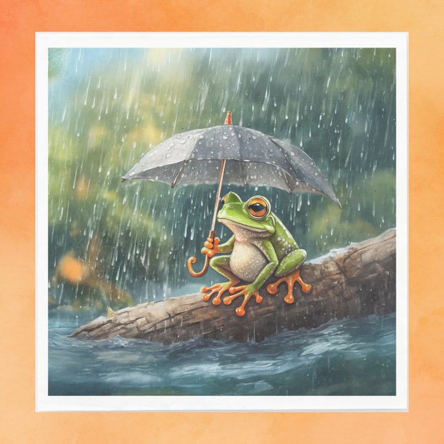 Servilleta De Papel Espectacular fiesta de cumpleaños de la rana del C (Whimsical woodland cottagecore frog theme birthday party rainy day aesthetic children's napkins)