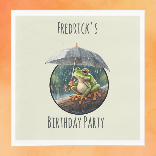 Servilleta De Papel Espectacular fiesta de cumpleaños de la rana del C (Whimsical woodland cottagecore frog theme birthday party rainy day aesthetic children's napkins)