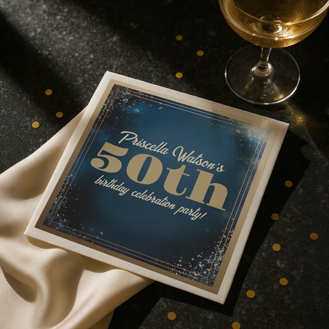 Servilleta De Papel Espectacular fiesta de cumpleaños de Purpurina azu (Sparkling Glitter Blue and Gold Birthday Party Napkins)