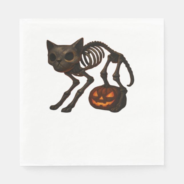 Servilleta De Papel Espectacular gato Skeleton Halloween regalo camise (Anverso)