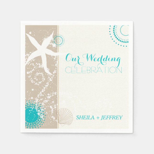 Servilleta De Papel Espectacular pez estrella + Boda de arena de playa (Anverso)