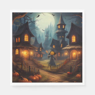 Servilleta De Papel Espectacular pueblo de Halloween con cuervo asusta
