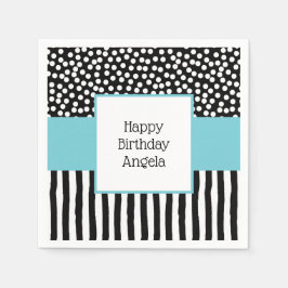 Servilleta De Papel Espectaculares Patrones blancos y negros con Aqua