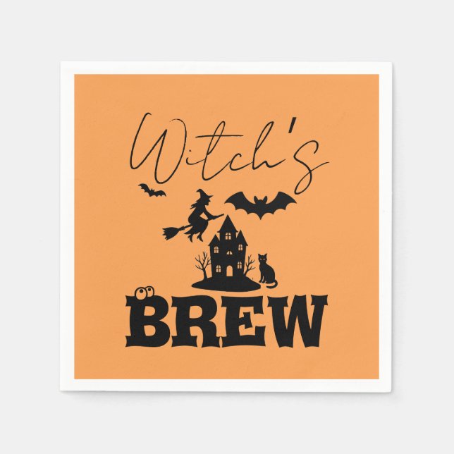 Servilleta De Papel Espeluznante casa embrujada y silueta de brujas | (Anverso)