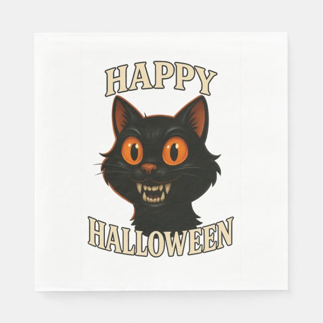Servilleta De Papel Espeluznante fiesta de Halloween para gatos negros (Anverso)