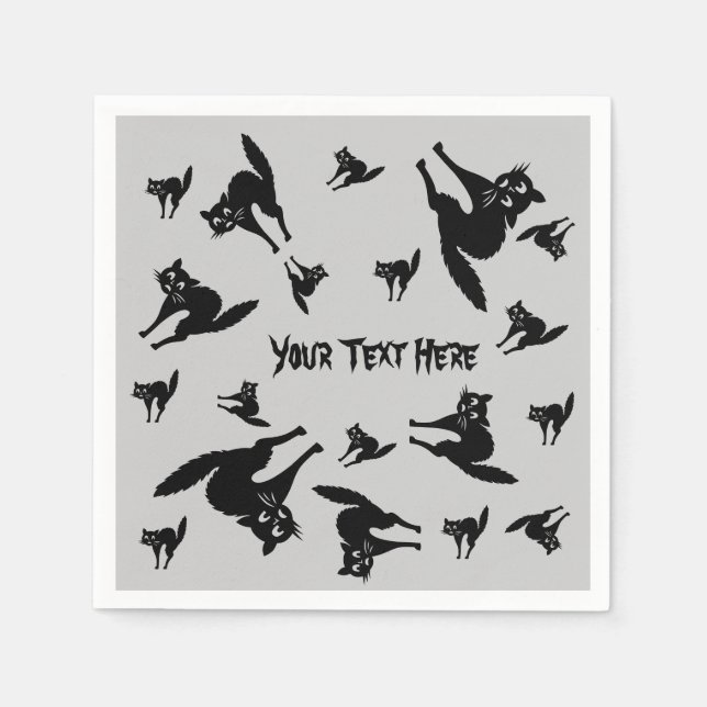 Servilleta De Papel espeluznante gato negro con halloween dorada (Anverso)