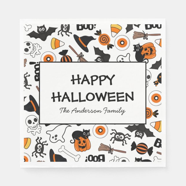 Servilleta De Papel Espeluznante Partido Halloween Negro Y Naranja (Anverso)