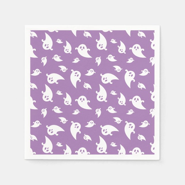 Servilleta De Papel Espeluznante Patrón Fantasma En Halloween Morado (Anverso)