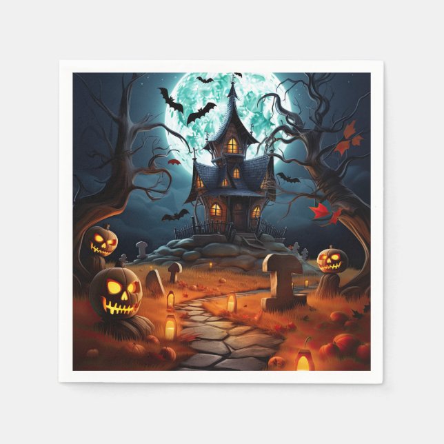 Servilleta De Papel Espeluznante Skeleton Halloween - Casa embrujada (Anverso)
