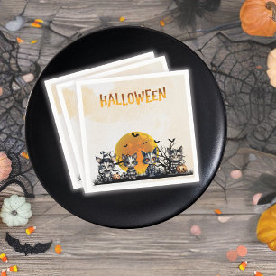 Servilleta De Papel Espeluznantes gatitos a rayas de Halloween Luna ll
