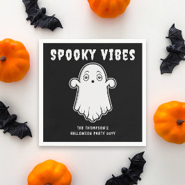 Servilleta De Papel Espeluznantes Vibes Fantasma Halloween Blanco Y Ne