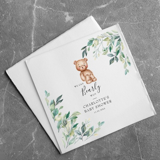 Servilleta De Papel Esperamos temprano a Eucalyptus Woodland Baby Show (Bearly Wait Bear Elegant Baby Shower Paper Napkin)