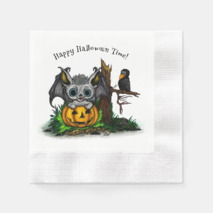 Servilleta De Papel Esperando Halloween, Murciélago y Cuervo Lindos