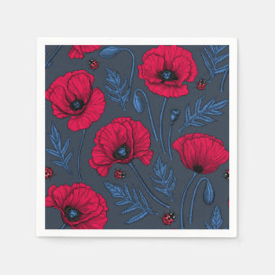 Servilleta De Papel Espías rojas y ladybugs en azul oscuro