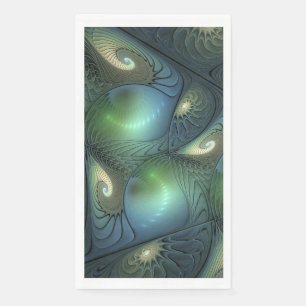 Servilleta De Papel Espirales beige verde turquesa arte fractal abstra