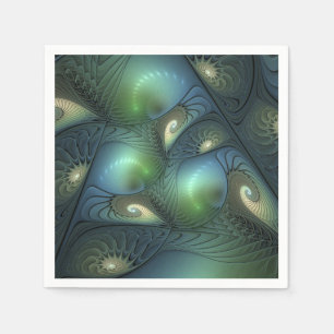 Servilleta De Papel Espirales Beige Verde Turquesa Resumen Arte Fracta