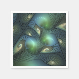 Servilleta De Papel Espirales Beige Verde Turquesa Resumen Arte Fracta