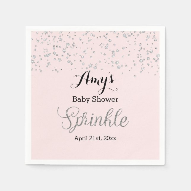 Servilleta De Papel Espoleta Baby Shower Rosca Silver Sprinkle (Anverso)