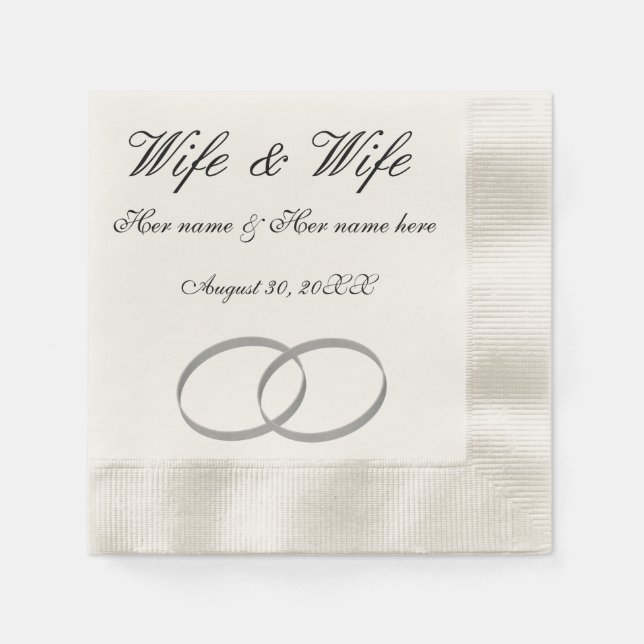 Servilleta De Papel Esposas de boda lésbica Esposa y Esposa (Anverso)