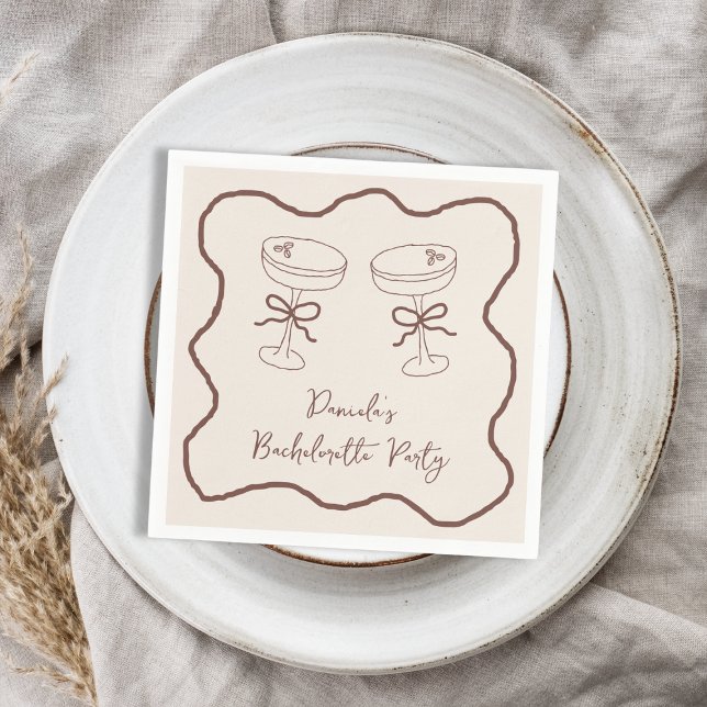 Servilleta De Papel Espresso Martini Brown Mano Dibuja Bachelorette (Espresso Martini Brown Hand Drawn Bachelorette Napkins)