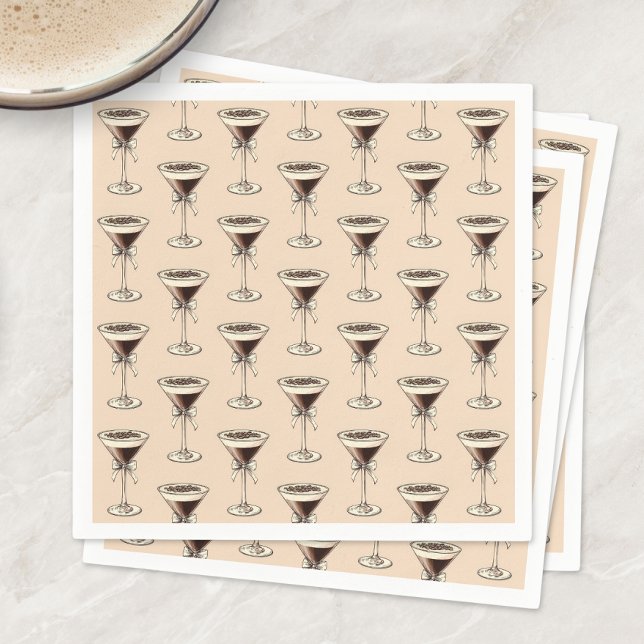 Servilleta De Papel Espresso Martini Modelo de cóctel Marrón Cumpleaño (Espresso Martini Cocktail Pattern Brown Birthday Napkins)