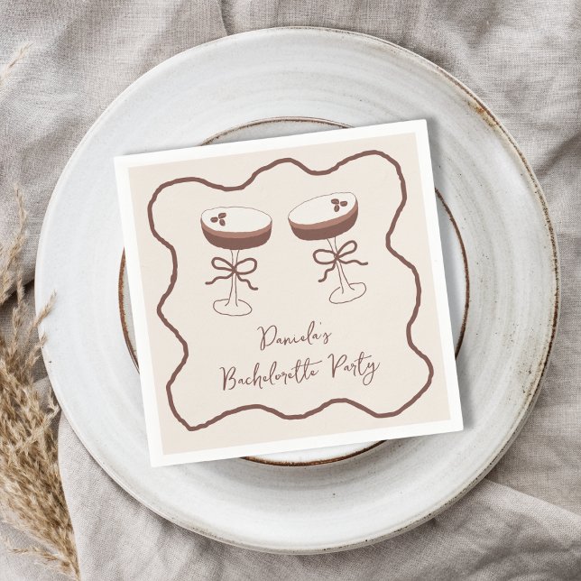 Servilleta De Papel Espresso musical Martini mano de mano dibujó bachi (Whimsical Espresso Martini Hand Drawn Bachelorette Napkins)
