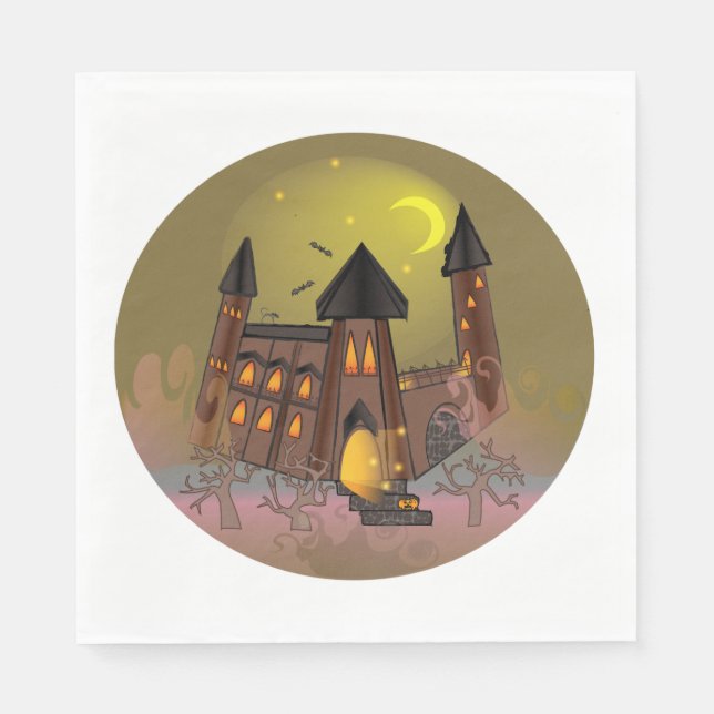 Servilleta De Papel Espumosa casa de brujas de Halloween y castillo de (Anverso)