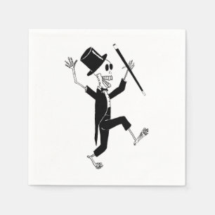 Servilleta De Papel Esqueleto bailando en Tuxedo y sombrero superior c