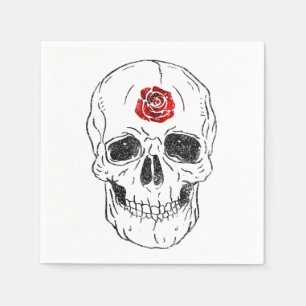 Servilleta De Papel Esqueleto Cráneo Huesos Rosa Negro y Rojo Brillo G