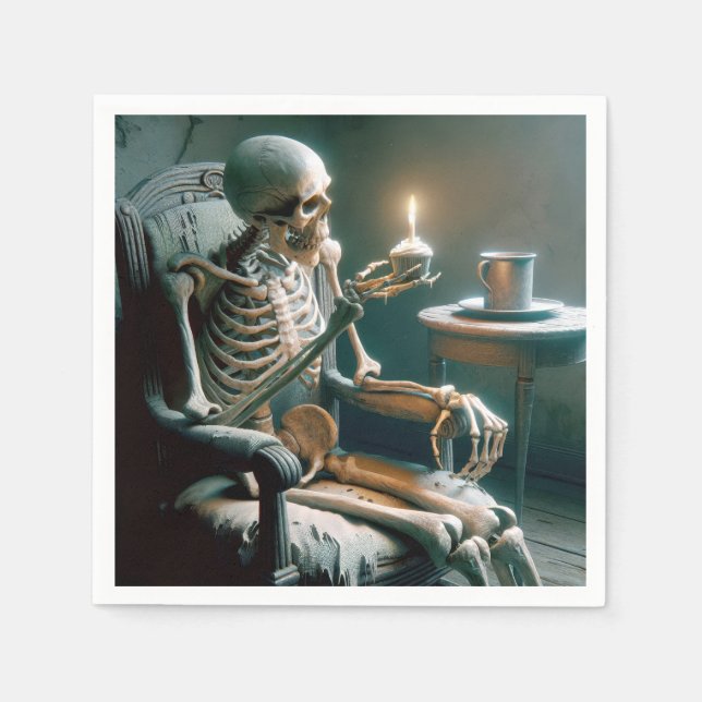 Servilleta De Papel Esqueleto de cumpleaños de Halloween (Anverso)