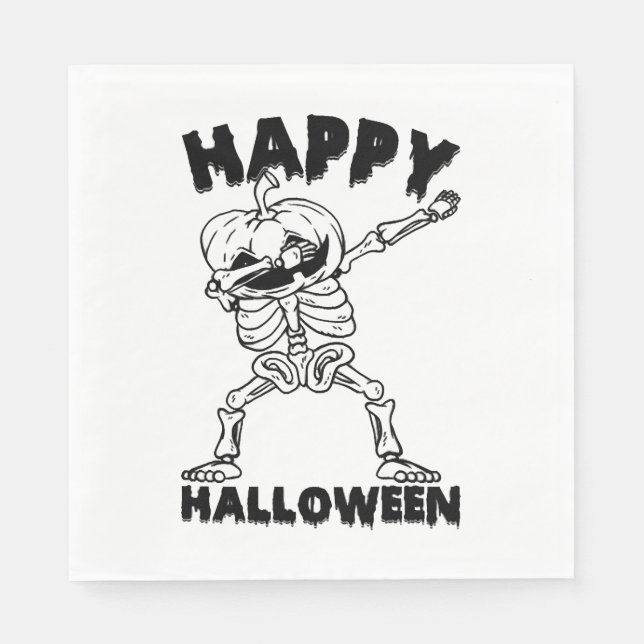 Servilleta De Papel Esqueleto de Halloween con calabaza - Feliz Hallow (Anverso)