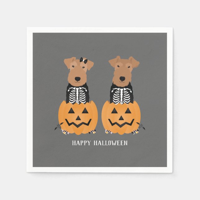 Servilleta De Papel Esqueleto de Halloween de Welsh Terrier (Anverso)