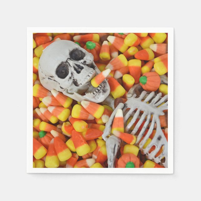 Servilleta De Papel esqueleto de Halloween en maíz de caramelo (Anverso)